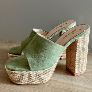 Karinah Sage Suede Raffia platform slide sandals